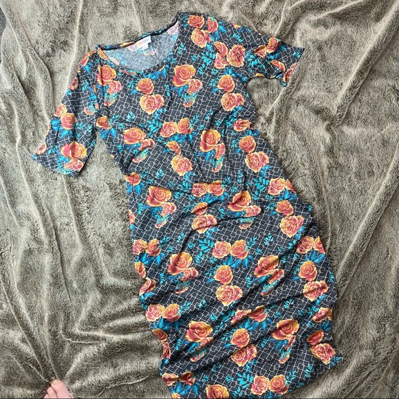 LuLaRoe Julia Dress Rose Print - Picture 1 of 5